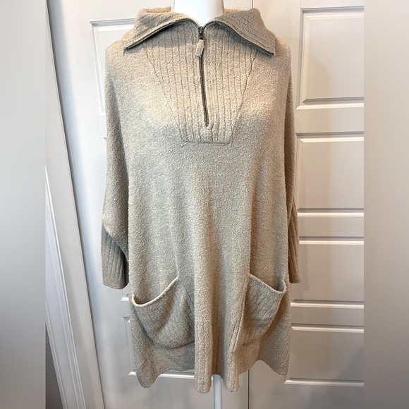 Barefoot Dreams Cozy Chic Lite 1/2 Zip Poncho Beige Size L/XL - Picture 2 of 15